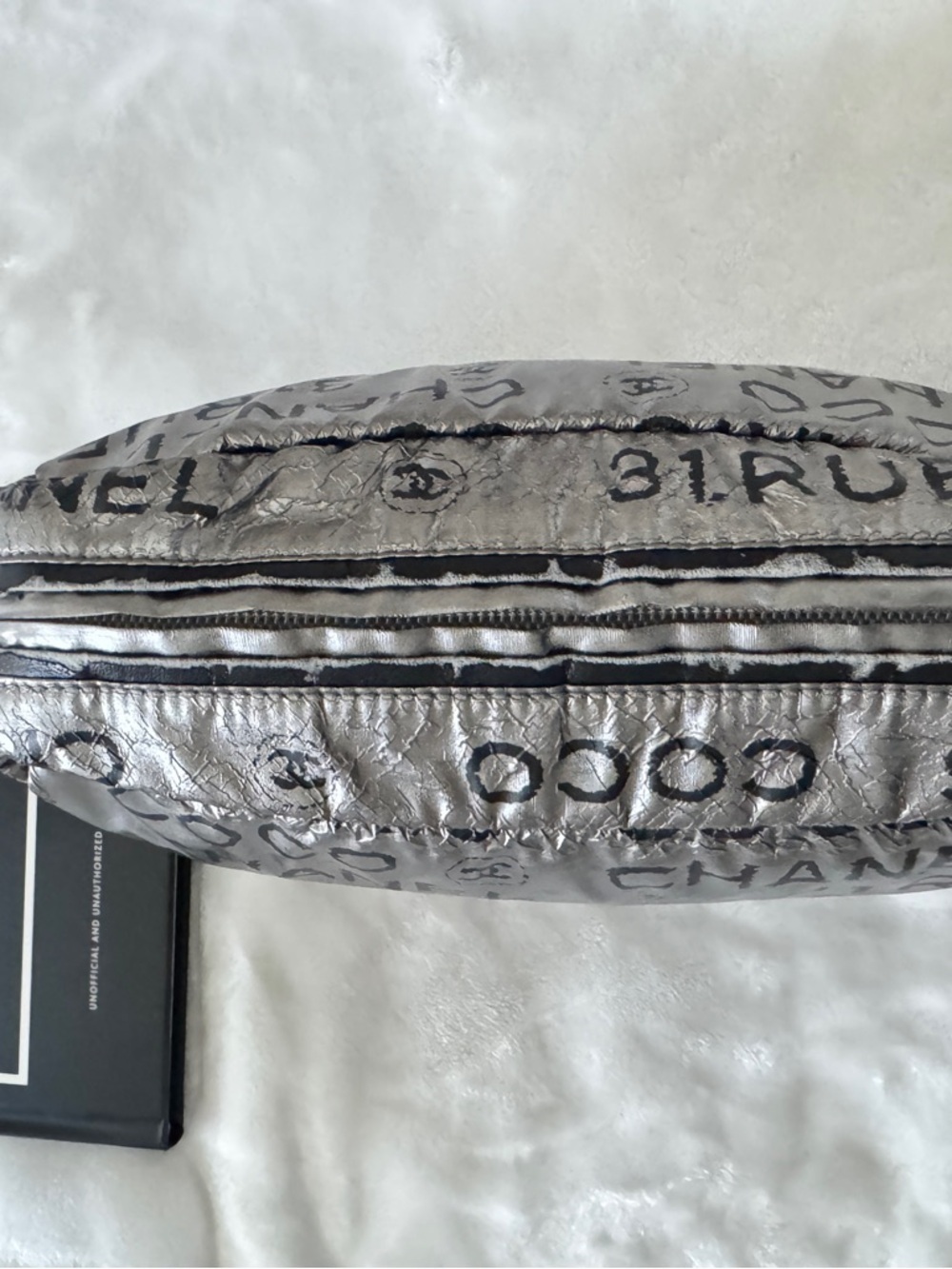 Authentic CHANEL Metallic Silver Logo Quilted Crossbody Bag - Picture 6 of 13